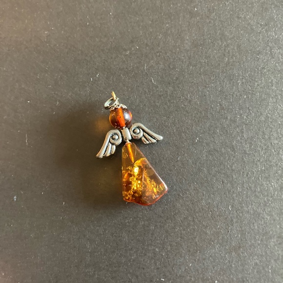 🌟HP🌟Vintage Genuine Baltic Amber Angel Pendant, Silver Tone - Picture 2 of 5